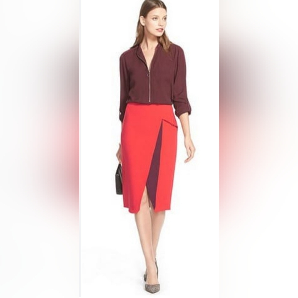 Halogen Belt Detail Faux Wrap Pencil Skirt, Size 2